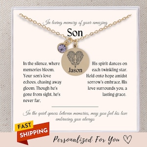 Loss of Son Gifts Son Memorial Necklace Loss of Son Sympathy Gift Condolence Gift Personalized Remembrance Jewelry In Memory of Son Angel