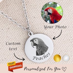 Personalized Pet Jewelry for Bird Mom Feather Mama Pet Portrait Custom Bird Portrait Necklace Portrait from Photo Pet Memorial Jewelry