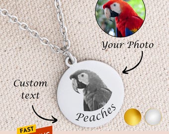 Personalized Pet Jewelry for Bird Mom Feather Mama Pet Portrait Custom Bird Portrait Necklace Portrait from Photo Pet Memorial Jewelry