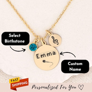 Personalized Music Gift Music Note Necklace Band Member Gifts Musician Gift for her Music Jewelry Music lover Singer Songwriter Gifts Guitar