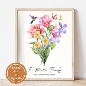 Birth Flowers Family Bouquet Print, Mothers Day Gift for Grandma, Birth Month Flower Art, Custom Birthday Gift For Mom, Anniversary Gift