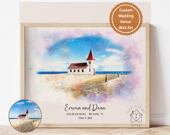 Wedding Venue Print, Wedding Gift, 1st Wedding Anniversary Present, Venue Sketch, Painting from Photo, Personalized Drawing, Couple Gift
