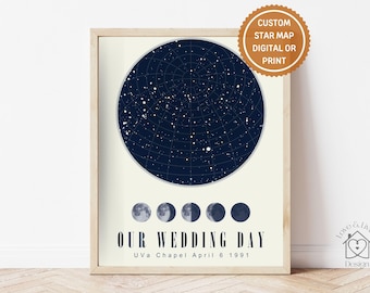 Custom Star Map By Date, Personalized Constellation Map, Wedding Anniversary Gift for Couple, Engagement Gift for Friends, Baby Shower Gift
