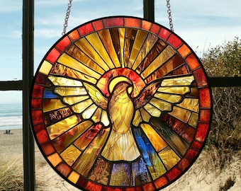 Holy Spirit Dove Stained Glass Suncatcher – Christian Window Ornament, Symbol of Faith Gift, Confirmation & Baptism Decor, Custom Glass Art