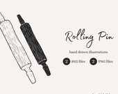 Hand Drawn Rolling Pin SVG | Kitchen Baking Clipart | Bakery Pastry Design | Recipe Card Art | Cooking Decoration | Digital Download
