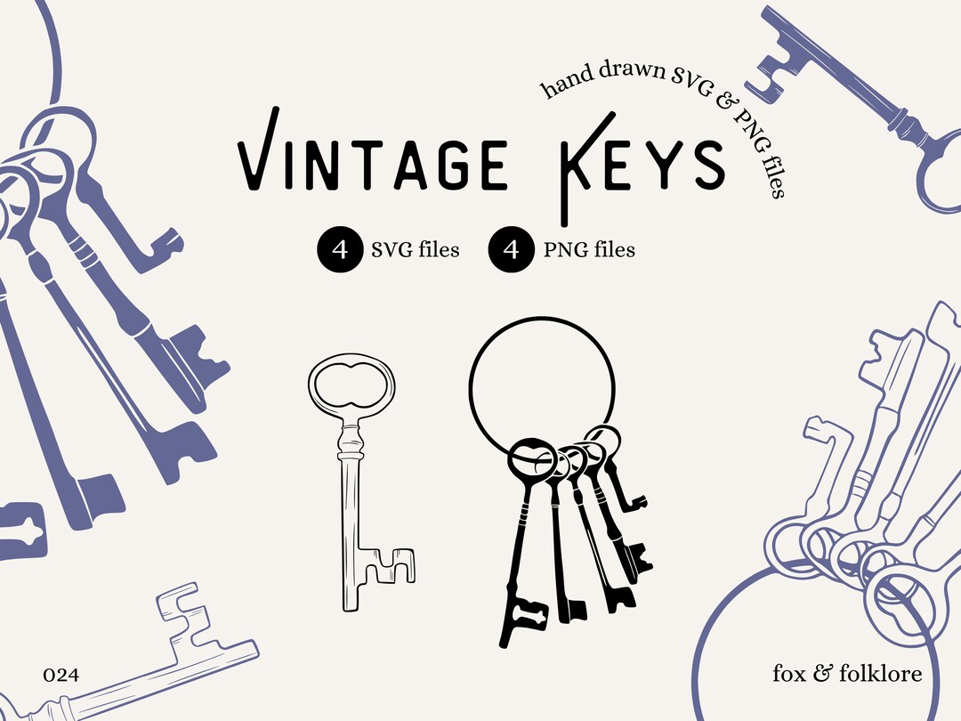 Hand Drawn Vintage Keys and Keyring SVG and PNG Files Antique Keys ...