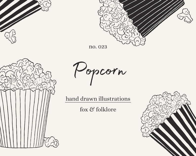 Cursive Popcorn Hand Drawn Popcorn SVG & PNG | Movie Snack Illustration | Theater Treat ...