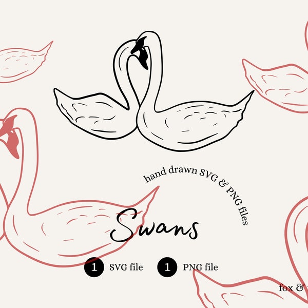 Hand Drawn Swans SVG and PNG Files for Valentines, Invitations and Crafts - Swan Lovebird Clipart