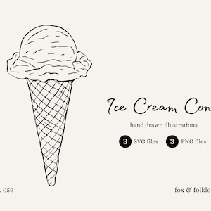 Hand Drawn Ice Cream Cone Illustration | SVG & PNG Files | Dessert, Summer, Sweet, Food, Treat, Snack, Fun, Refreshing Clipart