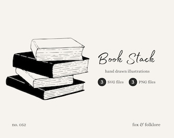 Hand Drawn Book Stack Illustration | SVG, PNG Files (Digital Download)
