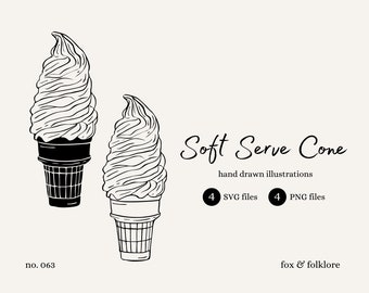 Hand Drawn Soft Serve Ice Cream Cone Illustration SVG & PNG Files | Summer Dessert Graphics - Kids Party Illustration - Ice Cream Theme Logo