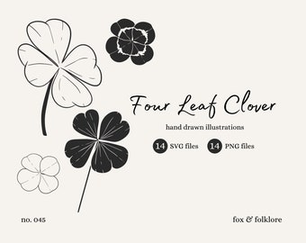 Hand Drawn Four Leaf Clover Illustration | SVG & PNG Clipart