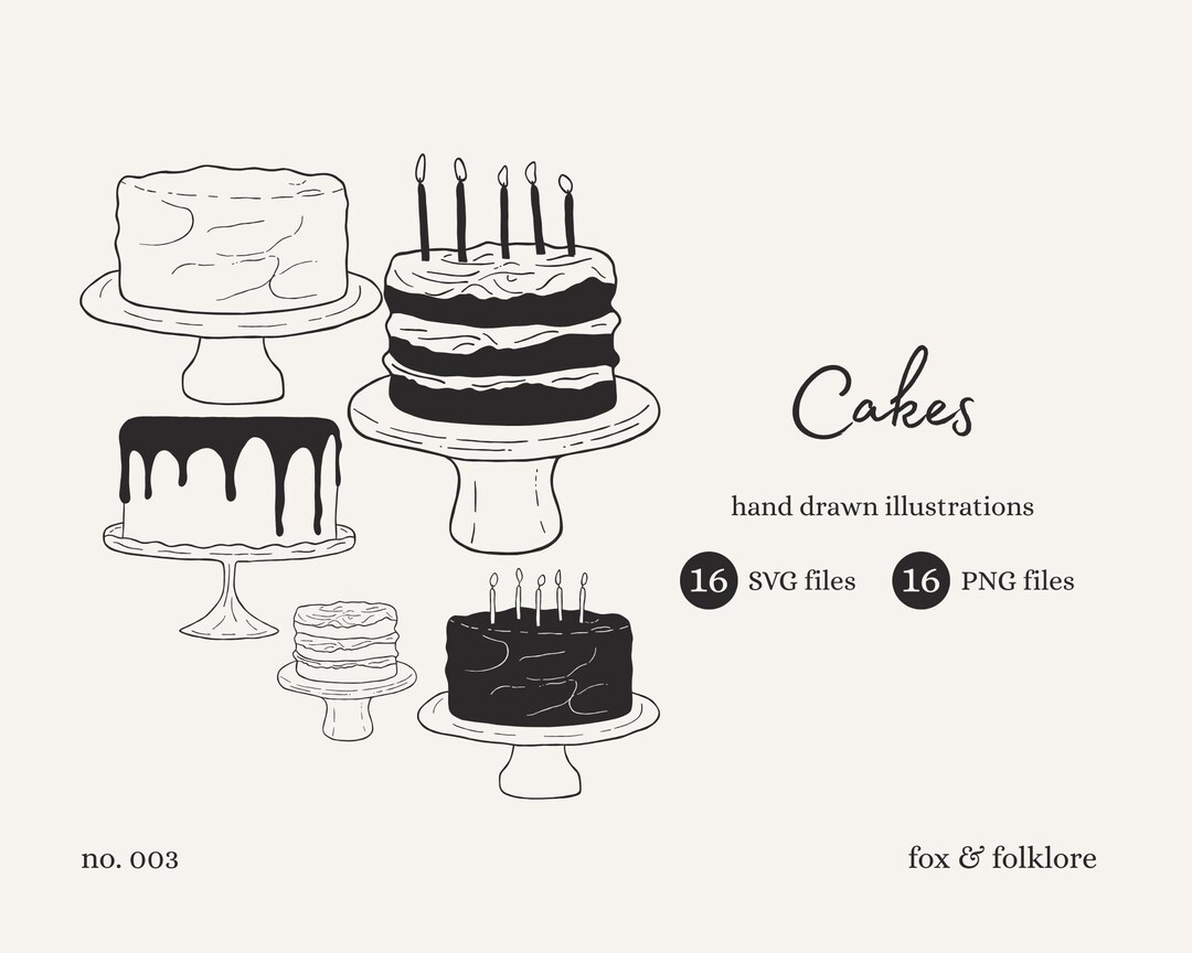 Hand-drawn Cake Illustration | SVG & PNG Clipart (digital Download) - Etsy