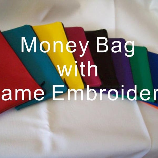 Custom NAME Embroidered Money bag pencil makeup vinyl pouch bag