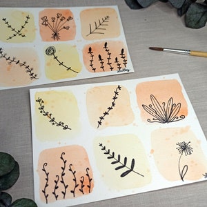 Lot de 2 cartes postales en aquarelle orange sur papier 300g, collection florale
