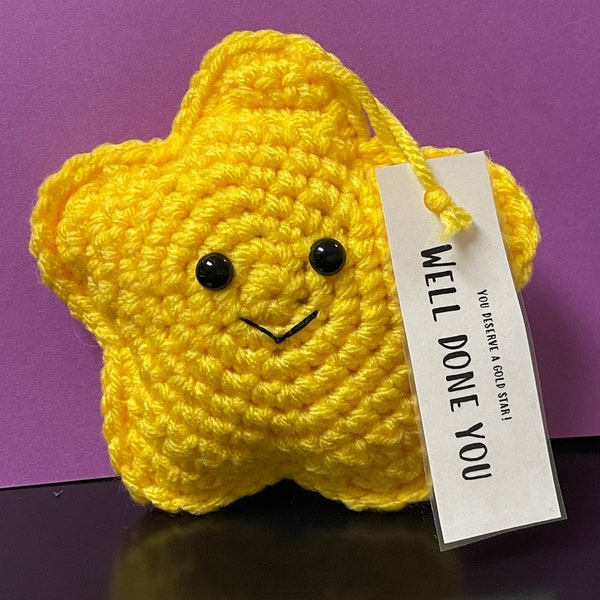 Snarky or Sincere Gold Star, Handmade Crochet Gold Star Award; You Tried; Gold Star Congratulations; You did a thing, Well done you