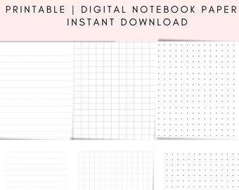 Papel de cuaderno Escuela imprimible Papel digital Cuaderno de viajeros Papeles digitales Dotes rayados Página Digitales