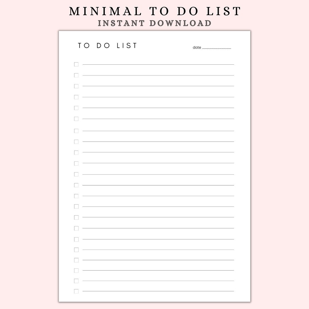 Minimal to Do List Printable Digital Minimalism Checklist Daily Check ...