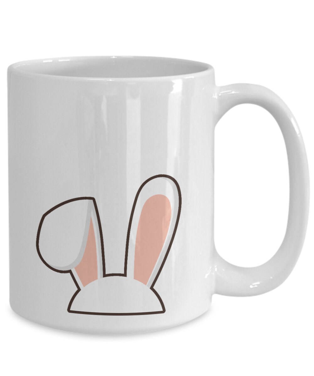 Tasse à Café Blanche/Noire Oreilles de Lapin. Jour Pâques, Vacances, Printemps, Réunion Famille, Lap