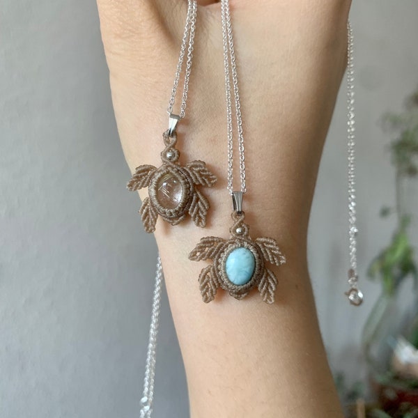 Larimar Macrame Schildkröten Halskette