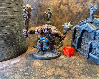 Three-headed giant / ogre - Handpainted D&D Miniature - Pathfinder - Frostgrave - RPG