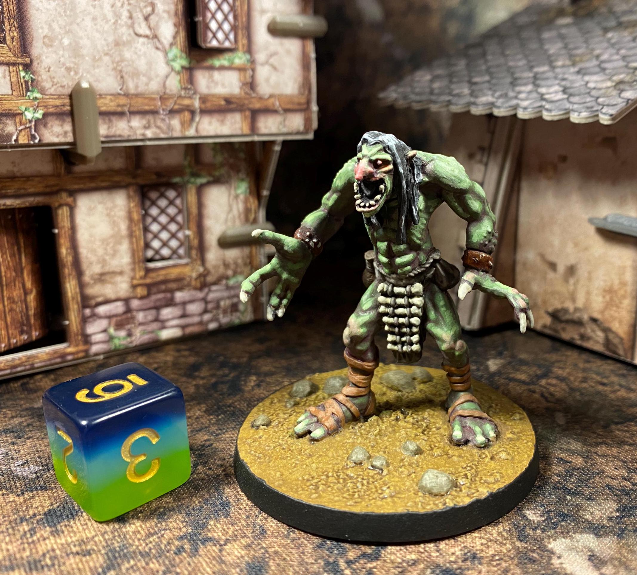 Troll Fighter / Render - Handpainted D&D Miniature - Pathfinder - Frostgrave - RPG - Mordheim