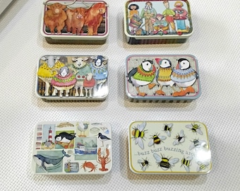Storage Pocket Tiny Tins With Sliding Lid By Emma Ball Highland Cows Cats Puffins Bee Collection Great for Storing Crafting Bits & Bobs
