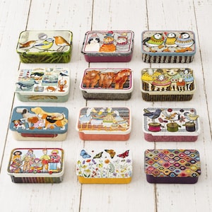 Storage Pocket Tiny Tins With Sliding Lid By Emma Ball Highland Cows Cats Puffins Bee Collection Great for Storing Crafting Bits & Bobs