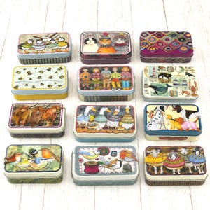 Storage Mini Tins By Emma Ball With Hinged Lid Sheep Bees Coastal Highland Cows Cats Collection Pocket Tins Storage For Sewing Crafts Bits