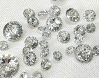 Diamanté Vintage Style Buttons Acrylic With Foil Back Clear Sparkly Sold In Packets Of 10