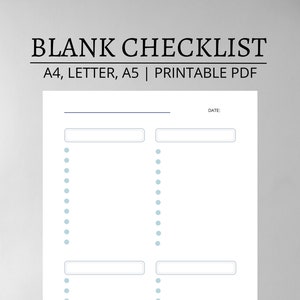 Blank Checklist Planner Printable, Minimalist Style Checklist Printable, To-Do List, A4 A5 Letter