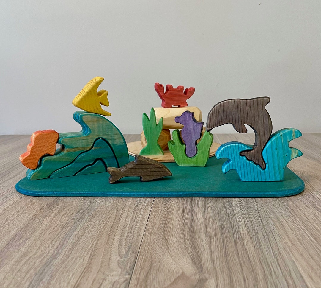 Wooden Ocean Play Set, Sea Play Set, Wooden Dolphin Playscape, Waldorf