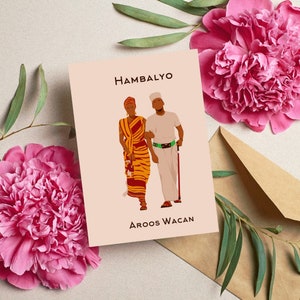 Somalische trouwkaart - Bruidegom en bruid dragen traditionele Somalische kleding - Aroos Wacan-kaarten Hidiyo Daqan-kaarten