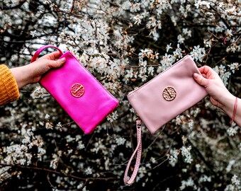 Pink Clutch Bag Cerise Shoulder Bag Fuchsia Hot Pink Faux Suede Prom Evening Bag 