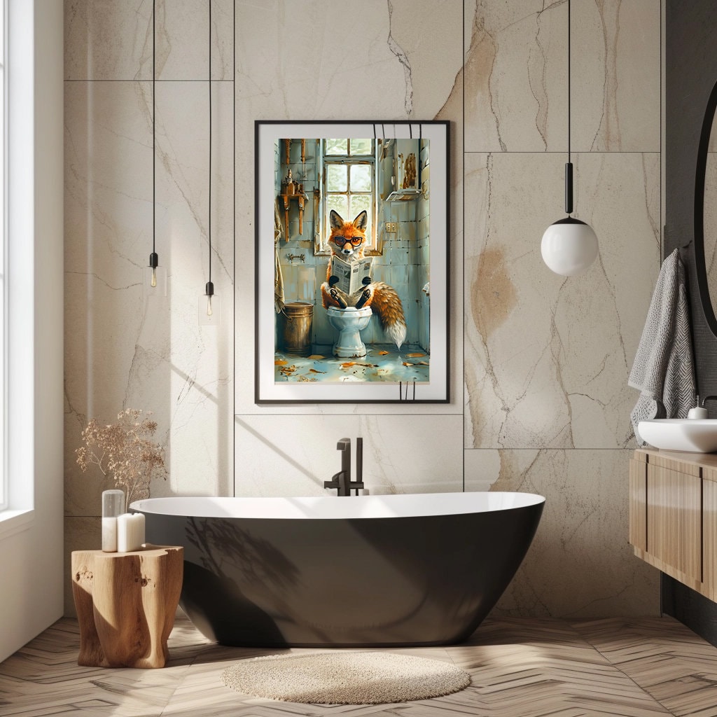 Fox Art, Funny Bathroom Decor, Fox in Toilet, Animal in Toilet, Kids ...