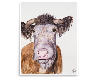 Cow Print, Cow Watercolor Painting, Cow Wall Art, Cow Lover Gift, Cow Painting, Farmhouse Art, Vegan Art, Farm Animal Painting
