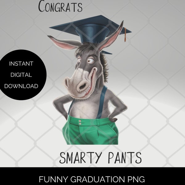 Diplôme amusant drôle de cul, caricature d'âne, art humoristique, cadeau de blague de félicitations pour les diplômés. Téléchargement numérique instantané