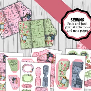 Sewing and Stitching Themed Folio and Ephemera. Sewing themed junk journal and folio, with pockets.