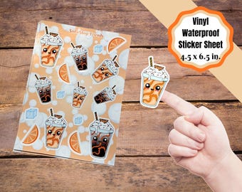 Soda pop  sticker sheets, cute orange dirty soda, orange milkshake. Kiss cut stickers