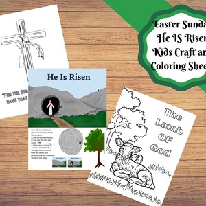 Easter Sunday printable, Lamb of God, He is Risen Kids craft/activity and coloring sheets. Sunday School craft pages.