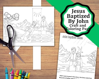 Jesus Baptized by John at the Jordan River, printable Coloring bible story craft and coloring page