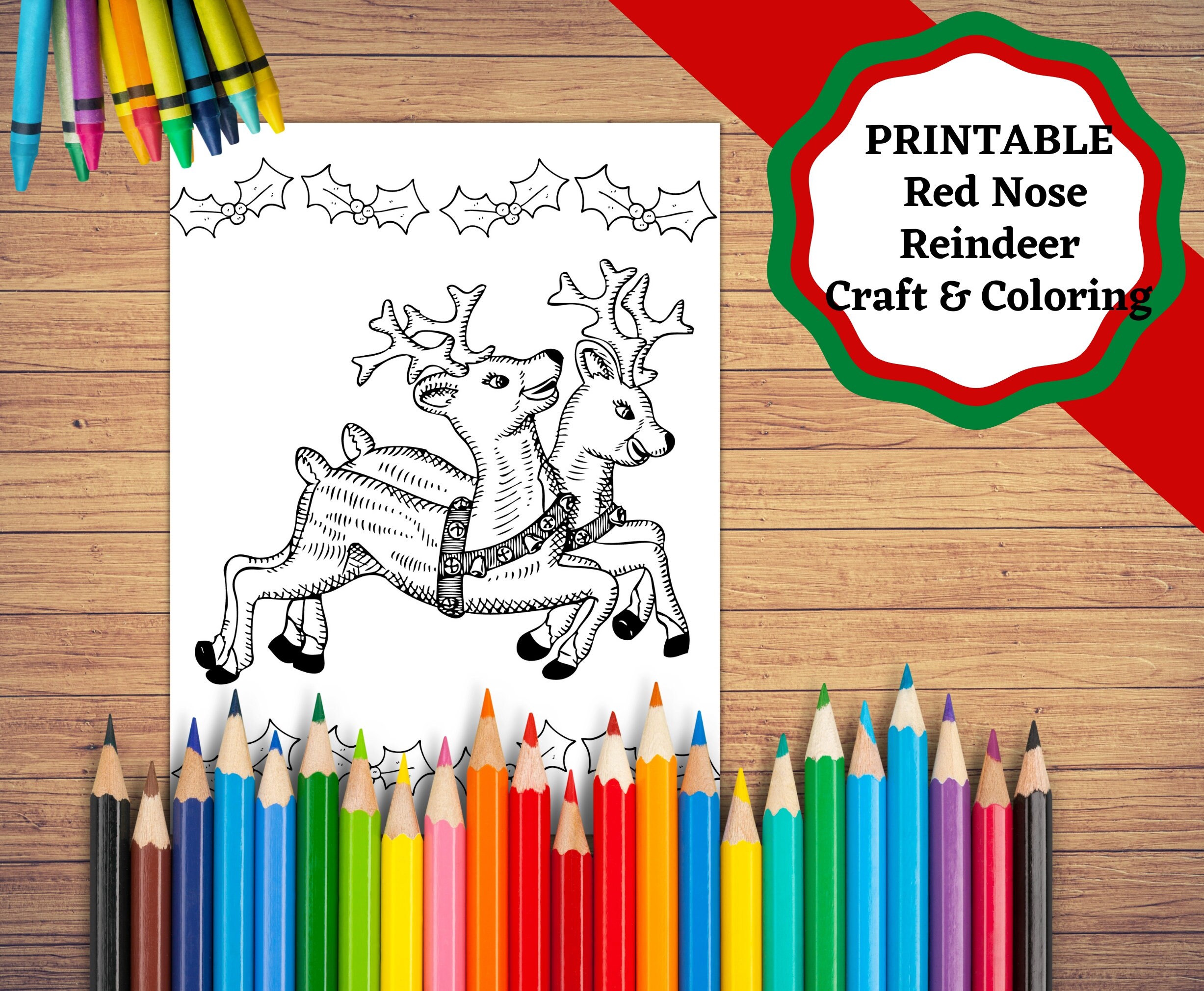 Simple Reindeer Printable, Cute and Paste Christmas Reindeer With Red ...