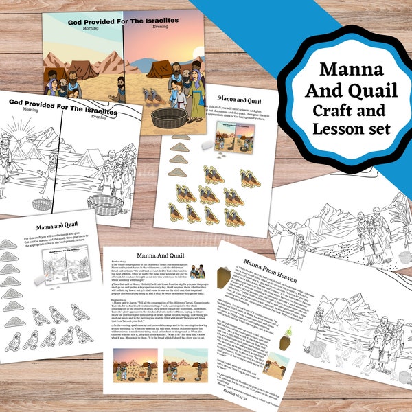 Manna from Heaven and Quail, Craft and Lesson Set. Printable bible craft and lesson set for kids.