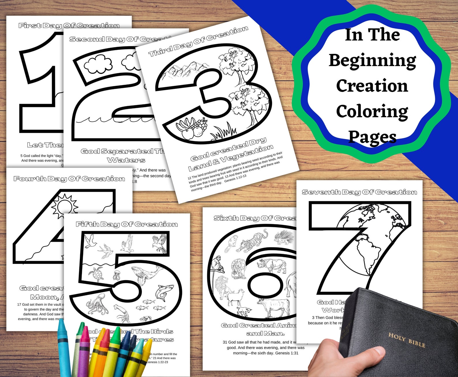 Printable Creation Bible Coloring Pages Kids Craft for the 7 Days of