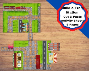 Build a Train yard, printable paper trains with railroads. Train craft