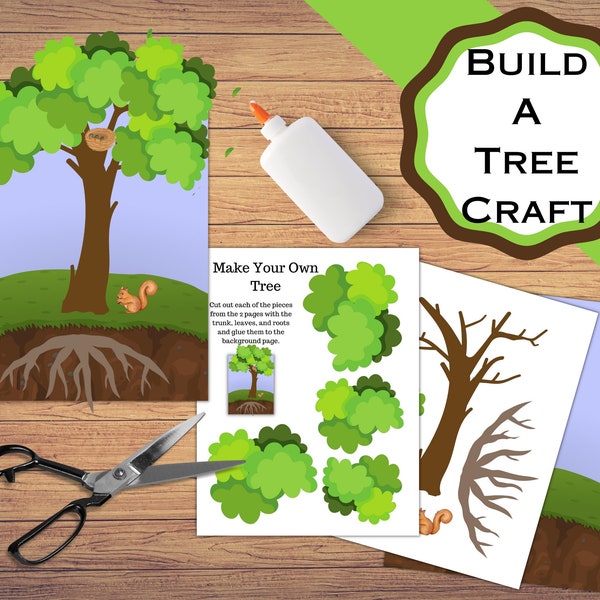 Printable Build a tree pages. Learn the parts to a tree as you put one together, cut and paste tree craft