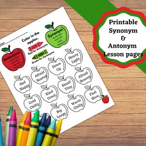 Printable lesson pages for learning Antonyms and synonyms. Matching up Synonyms, matching up Antonyms. image 2