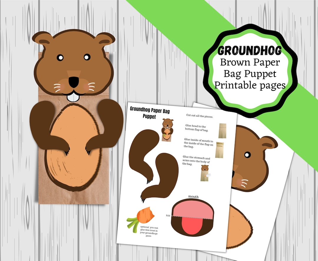 Printable Groundhog Paper Bag Puppet, Groundhog Day Paper Puppet Craft