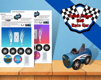 Printable Toilet Paper Roll Race Car. Fun cardboard roll race car craft for kids. Fun kids printable.