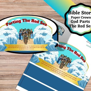 Printable God parts the Red Sea paper crown. Bible story Moses and the Exodus from Egypt craft. Bible paper crown.